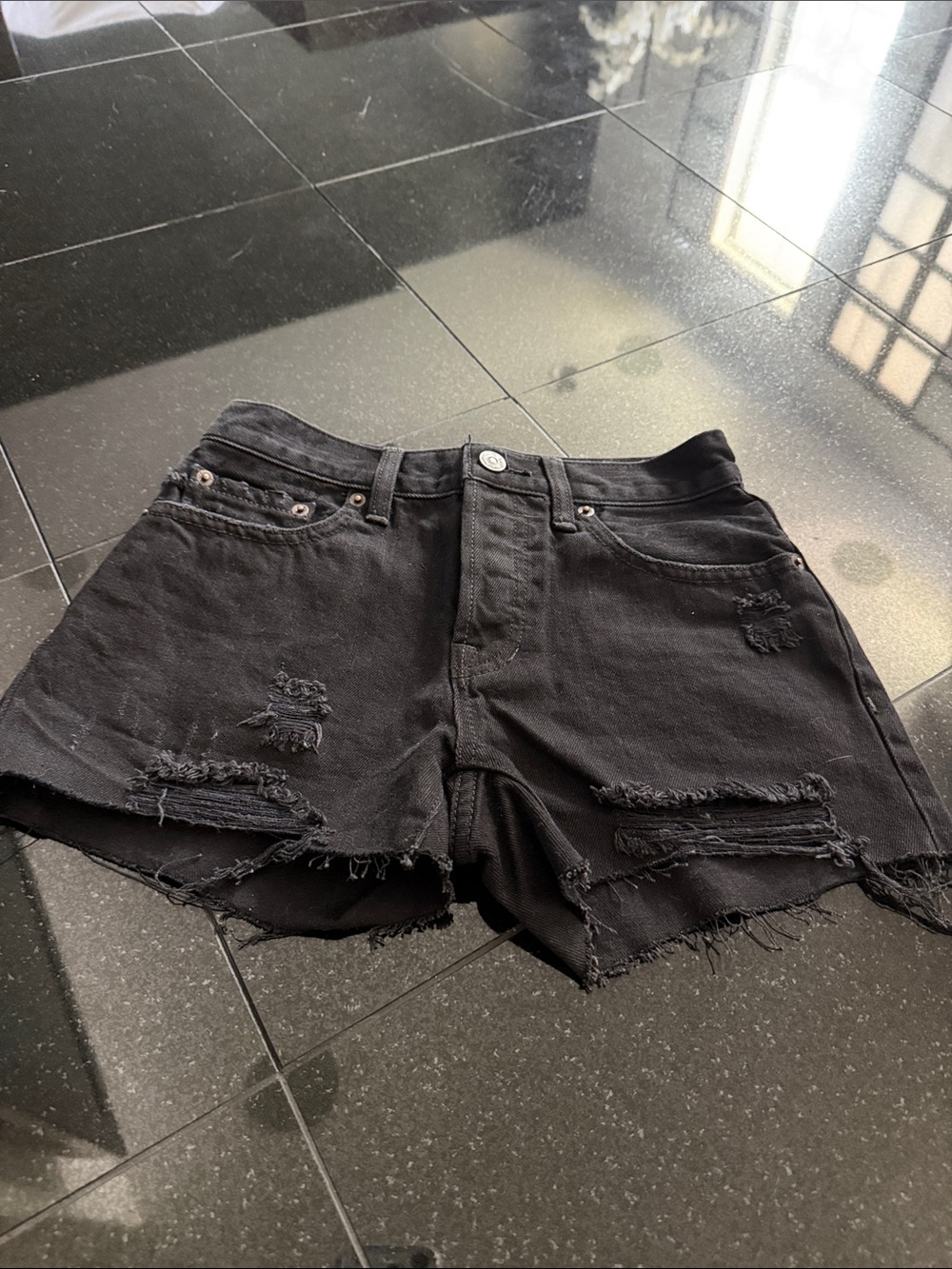 Women's Black Distressed Denim Shorts